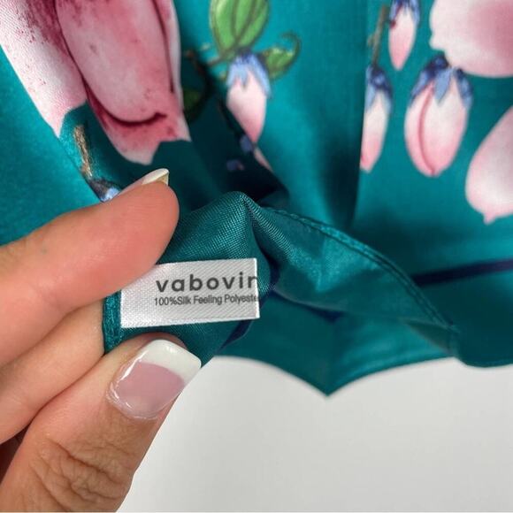 2/$24 NEW Teal Blue Aqua Floral Pink Flower Printed Silky Fashion Scarf - Picture 10 of 11